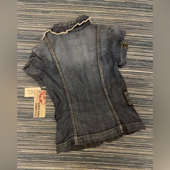 🆕Guess Jeans Size S Denim Blazer Short Puff Sleeve - Picture 2 of 7
